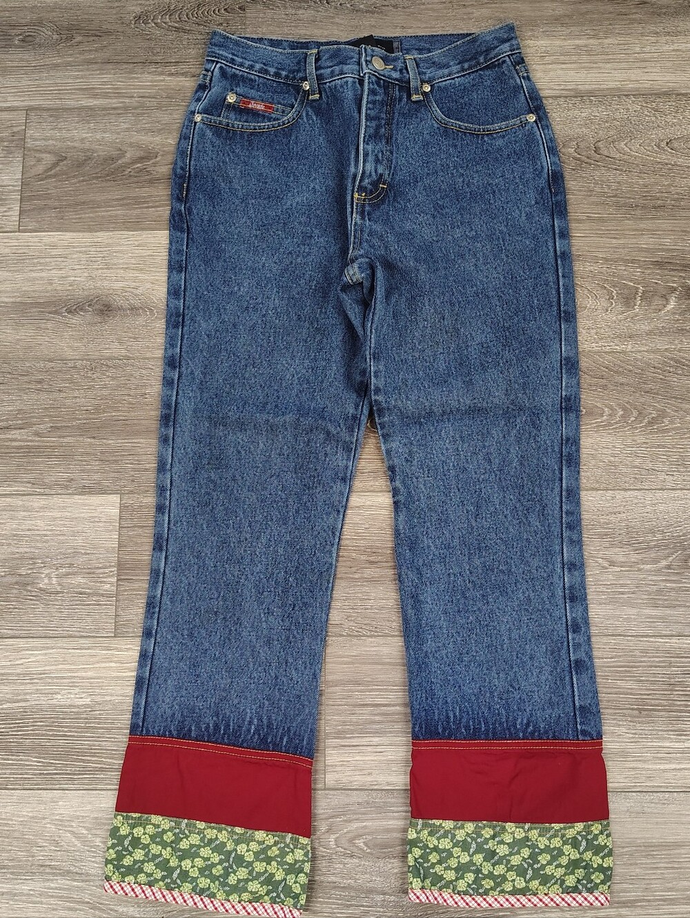 Jalate Blue Denim Jeans with Red and Green Cuffed Hem Size 5/6